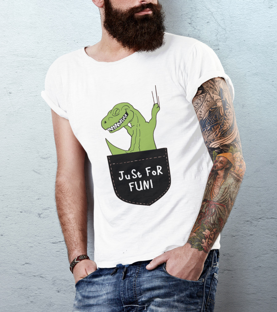 Just For Fun Dinosaur Sitting Inside A Pocket T-Shirt