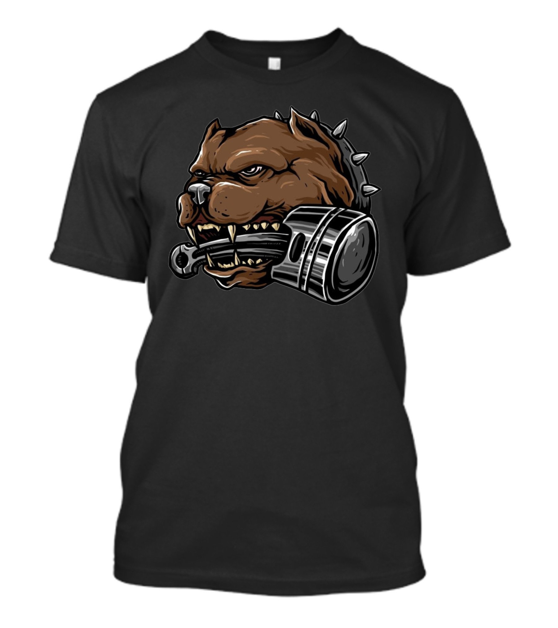 Bull Dog With Piston In Mouth Fierce Expression With Spiked Collar T-Shirt