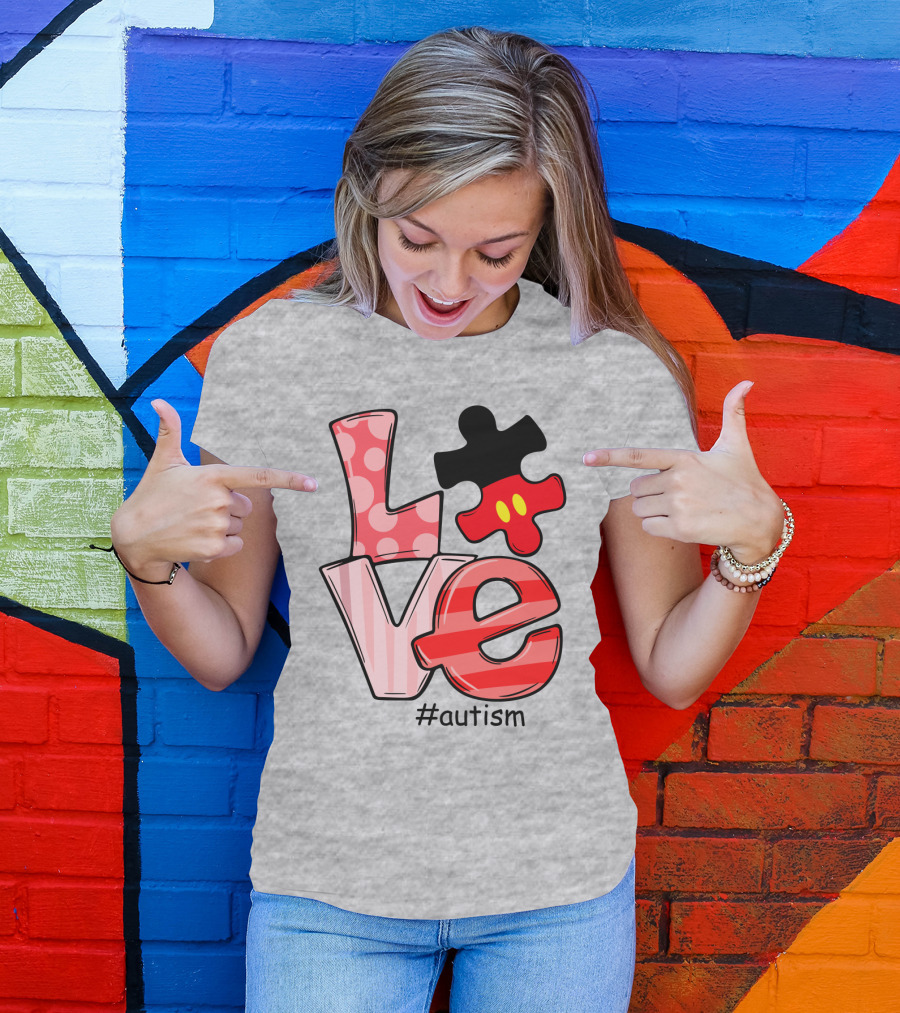 LOVE Autism #autism Puzzle Piece Mouse T-Shirt