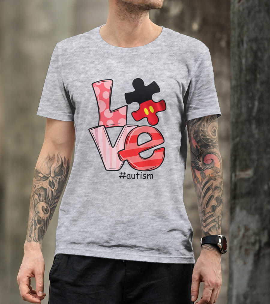 LOVE Autism #autism Puzzle Piece Mouse T-Shirt