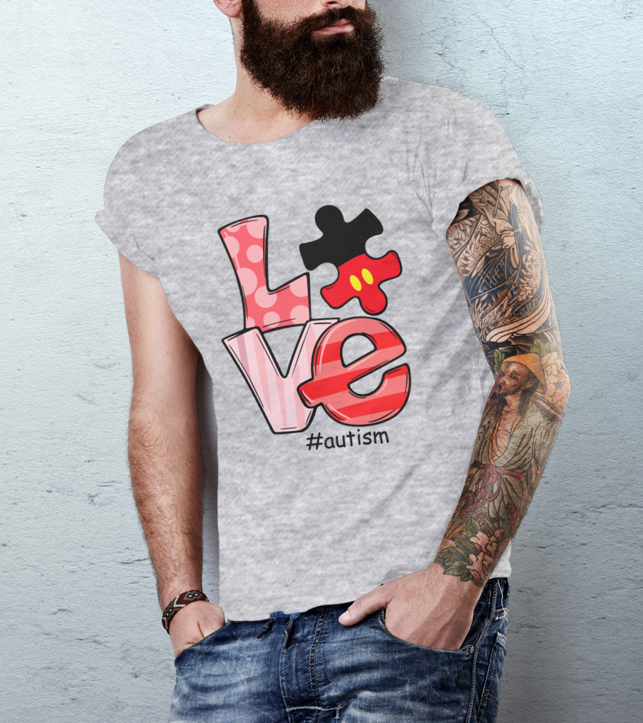 LOVE Autism #autism Puzzle Piece Mouse T-Shirt