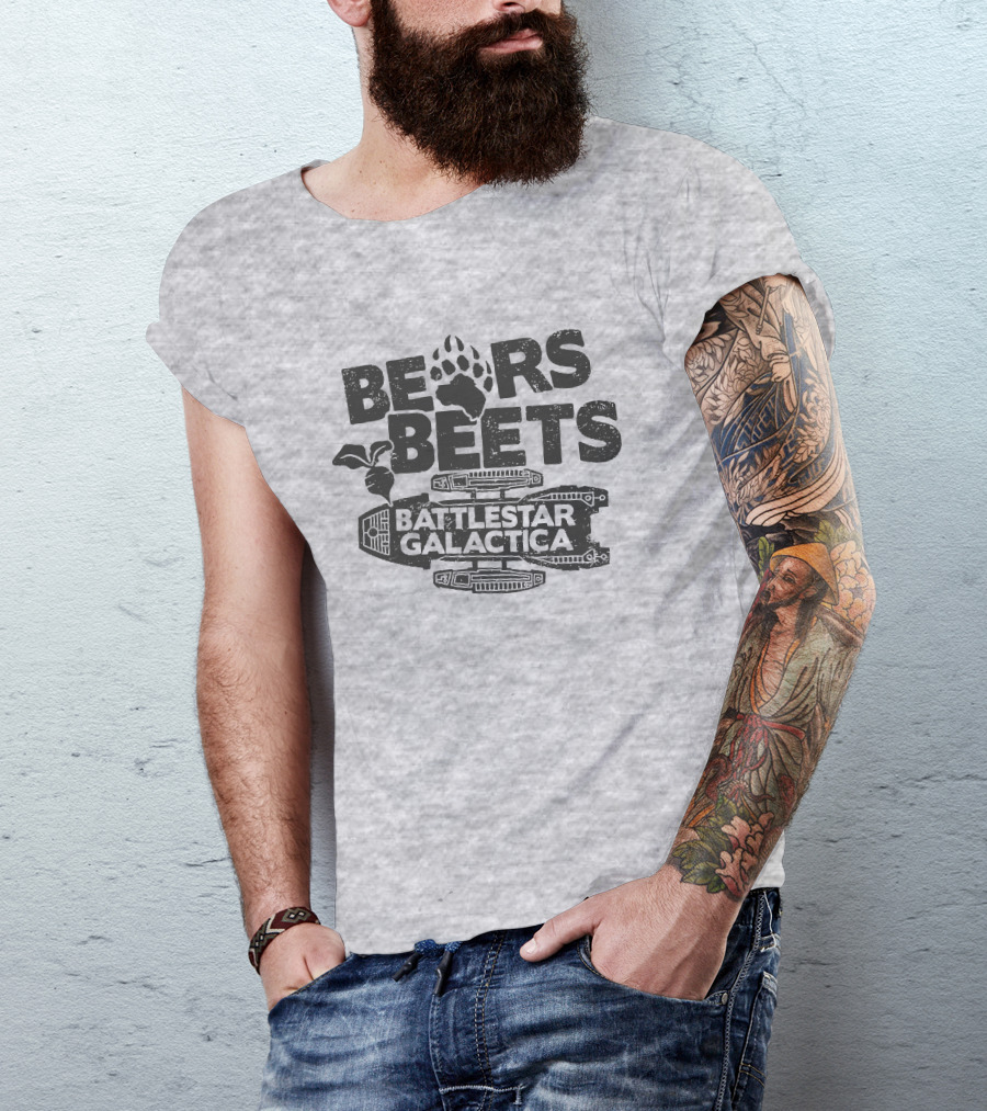 Bears Beets Battlestar Galactica Paw Print Spaceship Beetroot T-Shirt