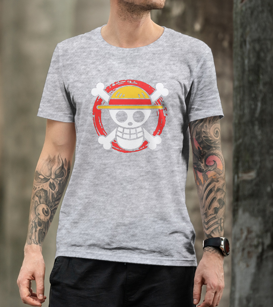 Straw Hat Luffy Jolly Roger Icon On Red Circular Emblem T-Shirt