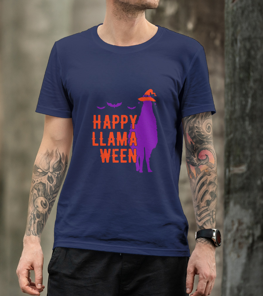 Happy Llamaween Llama Halloween Bat Witch Hat T-Shirt
