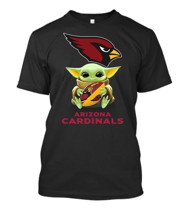 Baby Yoda Hugging Arizona Cardinals Logo Football With Team Emblem T-Shirt