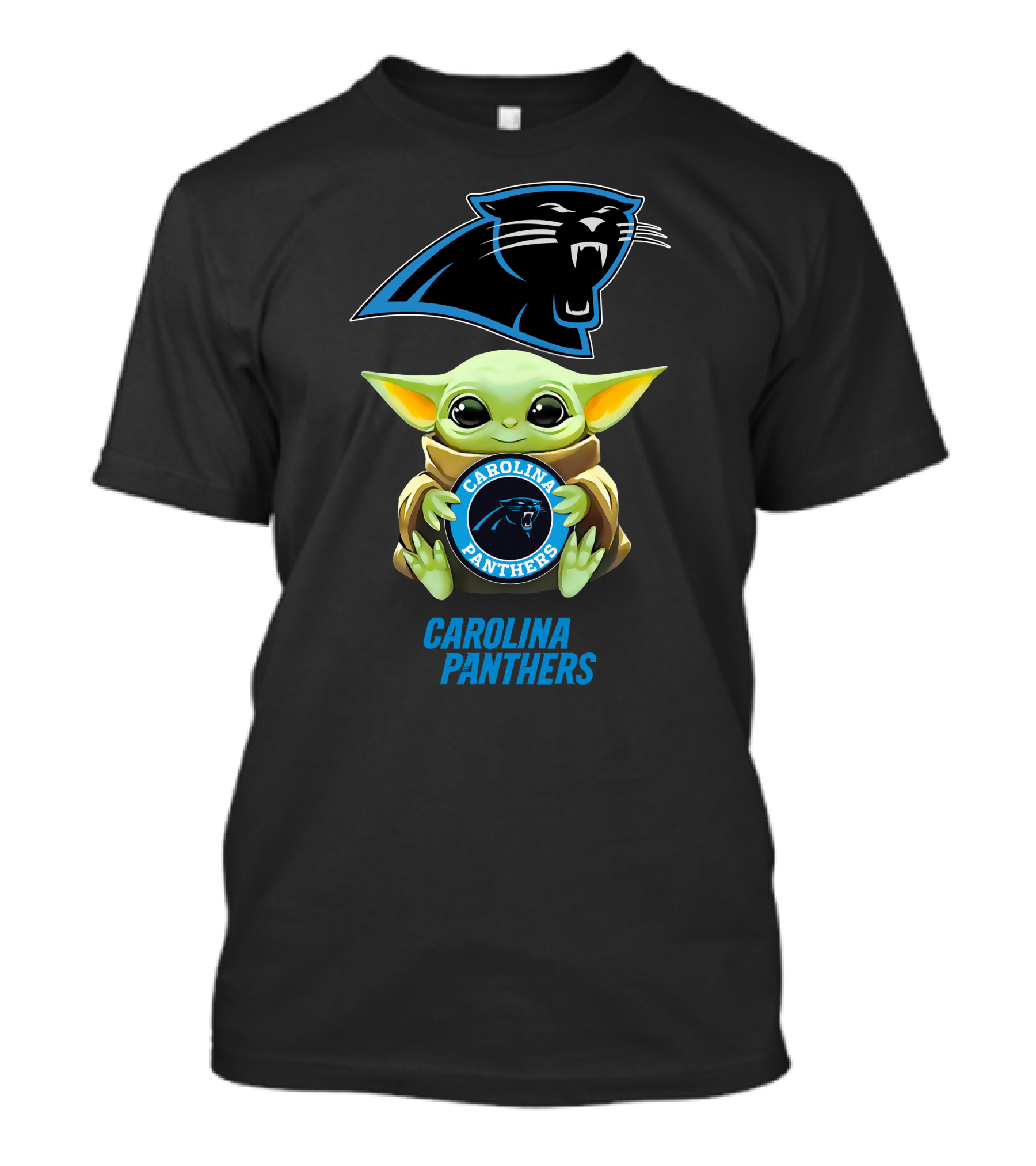 Baby Yoda Holding Carolina Panthers Emblem T-Shirt