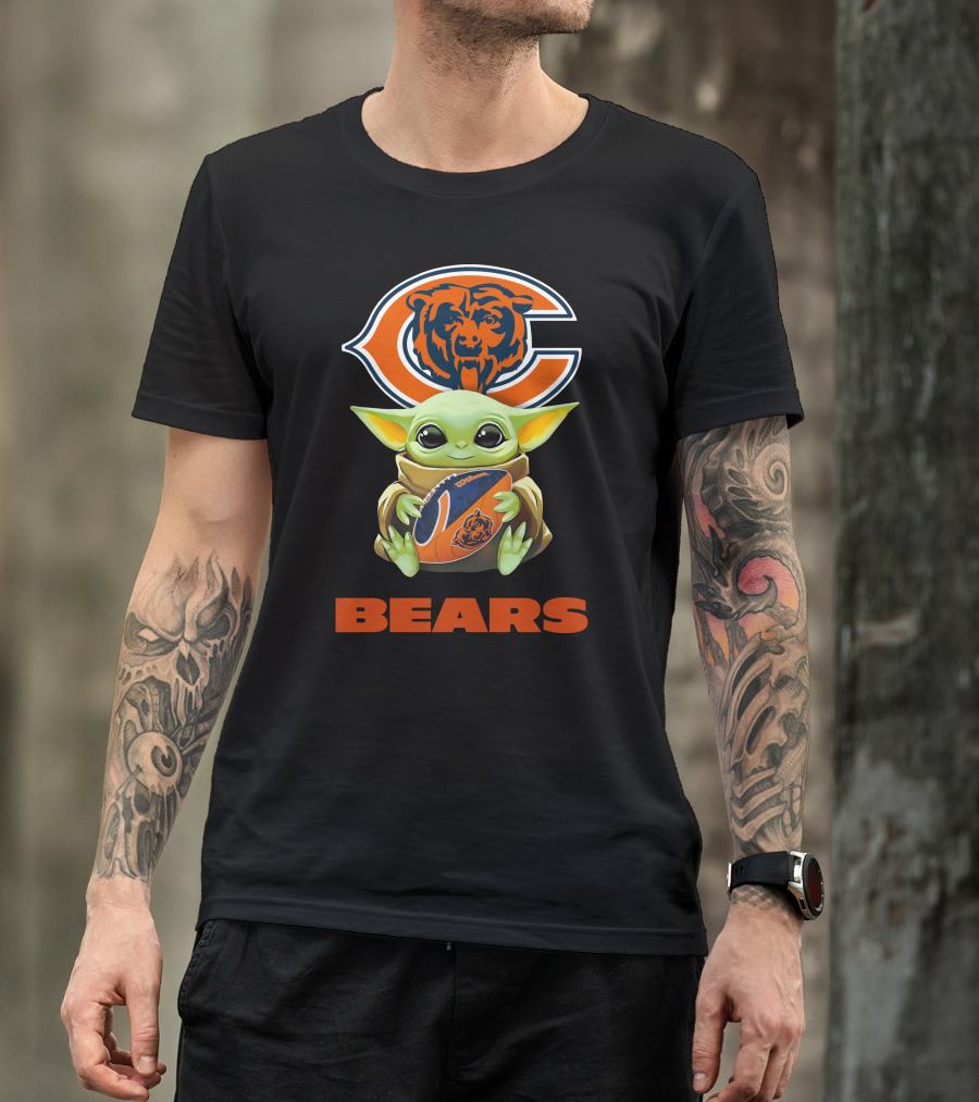 Baby Yoda Hugging Chicago Bears Football With Logo Bears T-Shirt