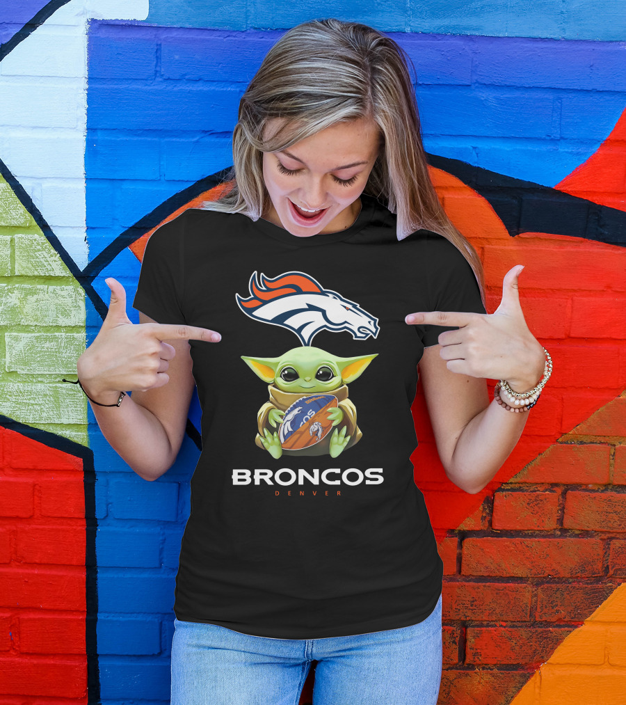 Baby Yoda Hug Broncos Denver Football Tailgate T-Shirt
