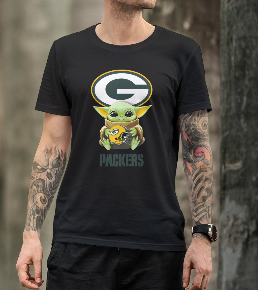 Baby Yoda Holding Green Bay Packers Helmet Logo Packers T-Shirt
