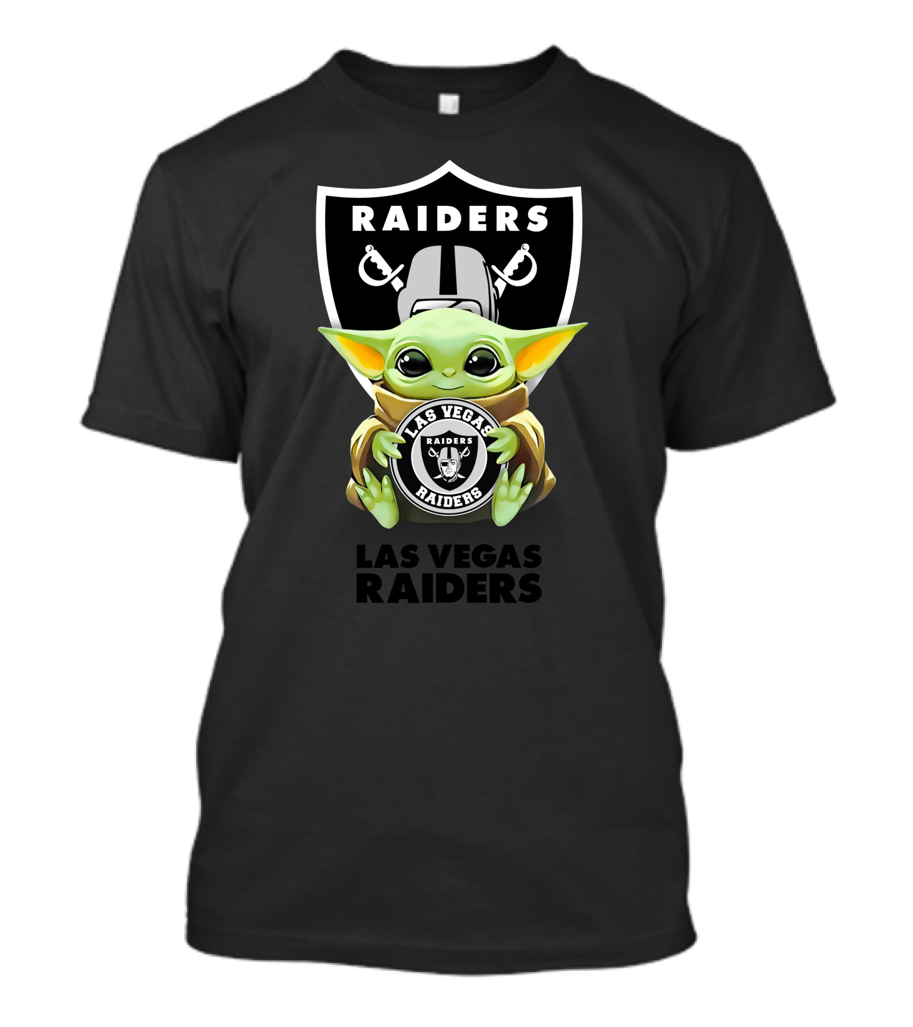 Baby Yoda Holding Las Vegas Raiders Emblem T-Shirt