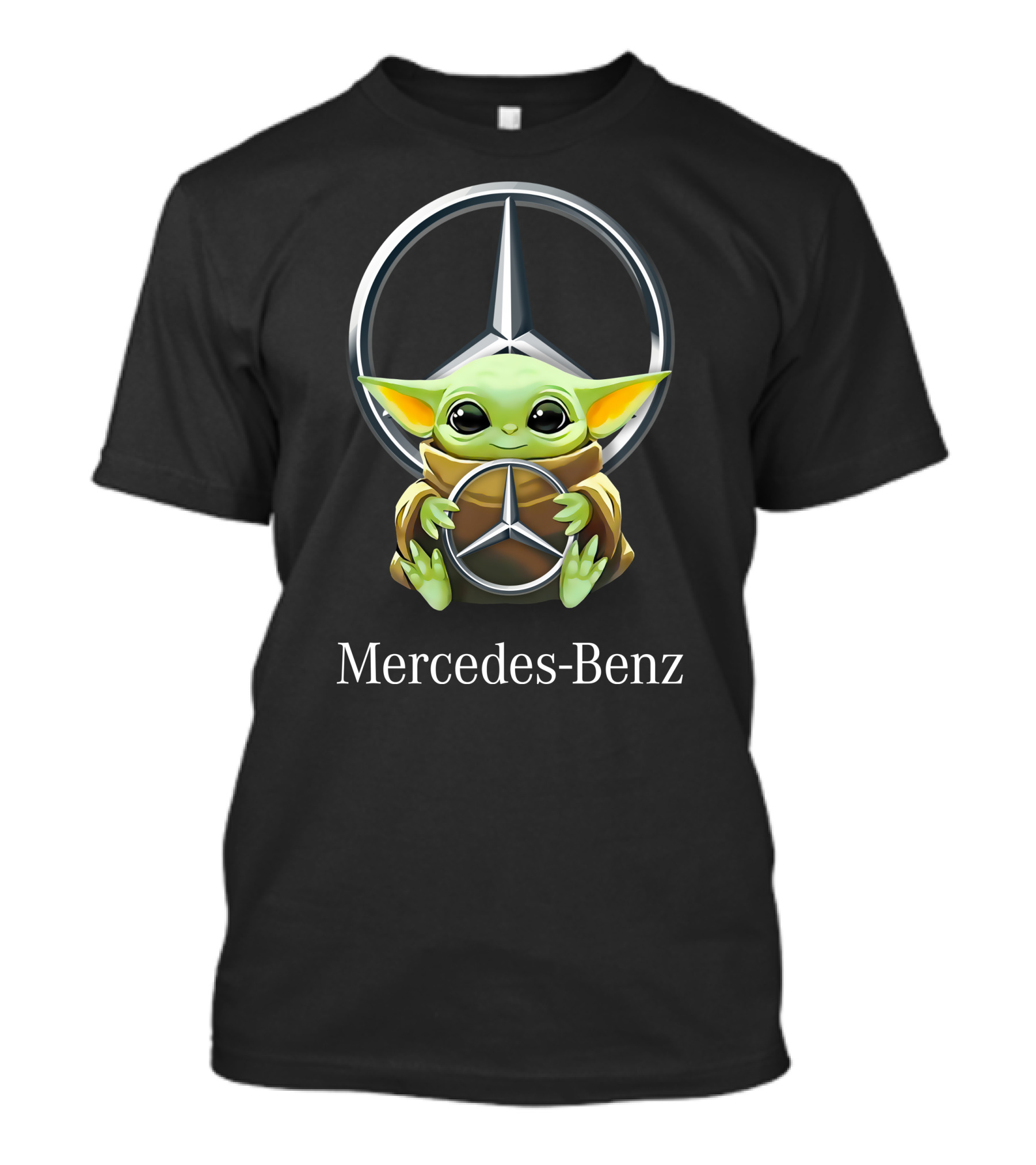 Baby Yoda Cuddles Mercedes-Benz Logo Black T-Shirt
