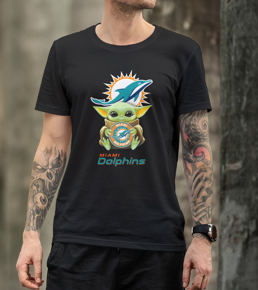 Baby Yoda Miami Dolphins Football Fandom Collaboration T-Shirt