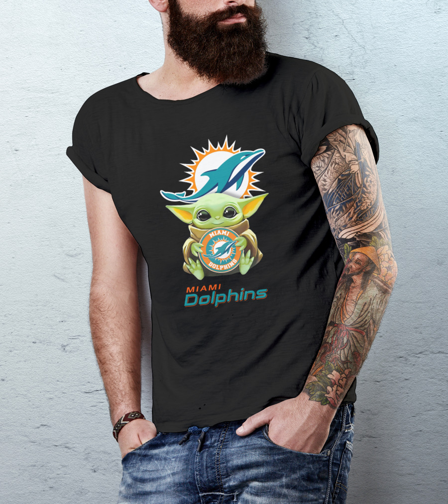 Baby Yoda Miami Dolphins Football Fandom Collaboration T-Shirt