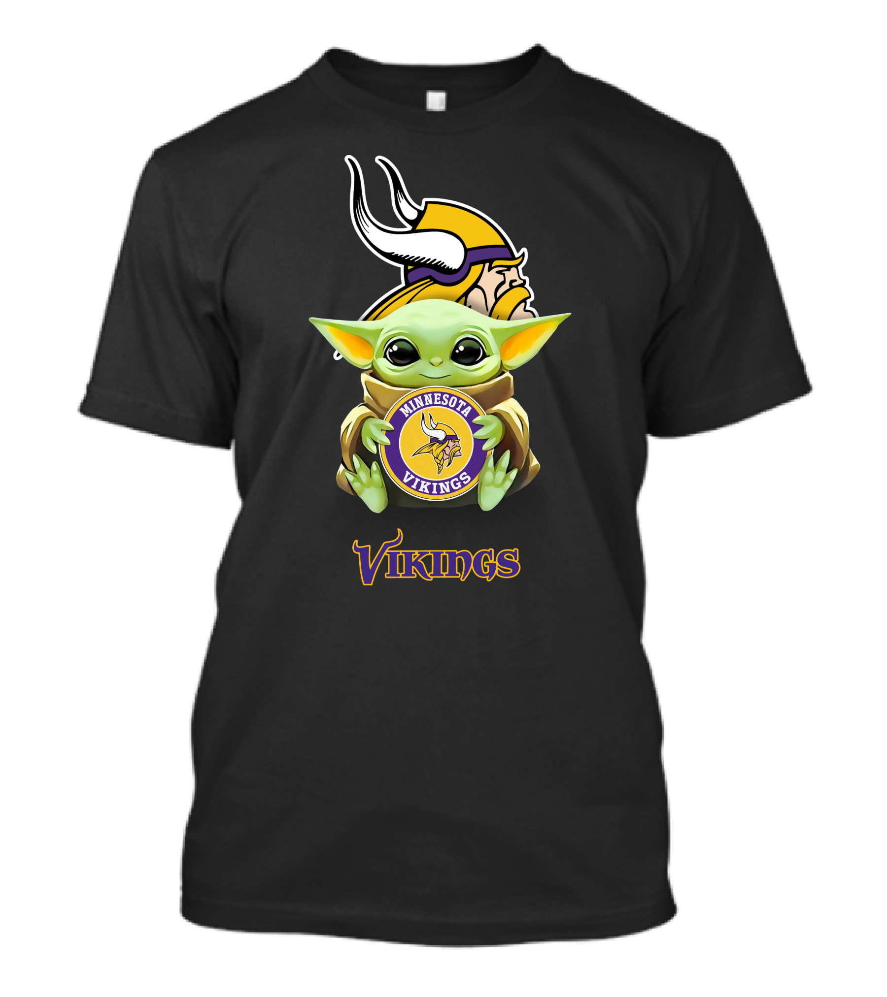 Baby Yoda Holding Minnesota Vikings Emblem With Vikings Text T-Shirt