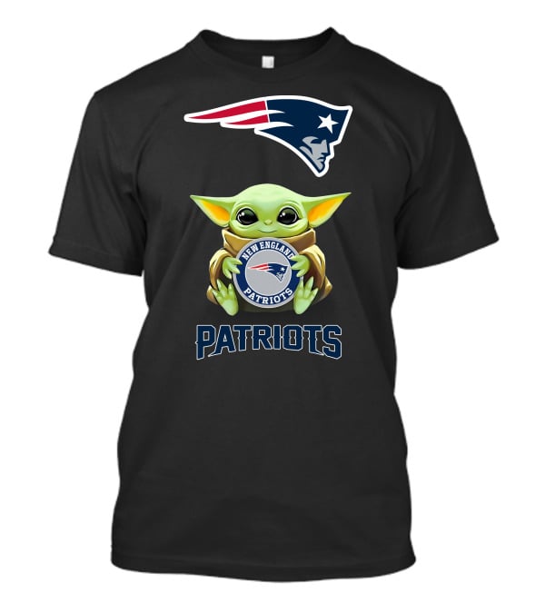 Baby Yoda Holding New England Patriots Symbol With Patriots Logo Above T-Shirt