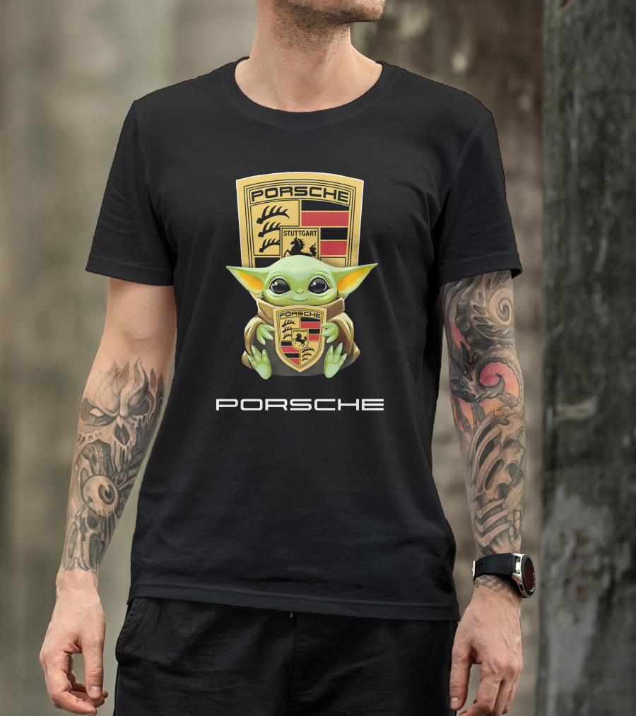 Baby Yoda Holding Porsche Stuttgart T-Shirt