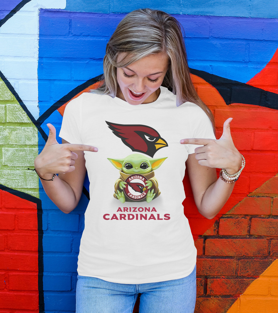 Baby Yoda Holding Arizona Cardinals Football T-Shirt