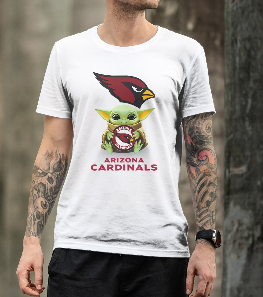Baby Yoda Holding Arizona Cardinals Football T-Shirt