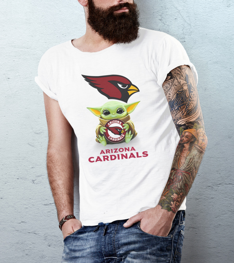 Baby Yoda Holding Arizona Cardinals Football T-Shirt