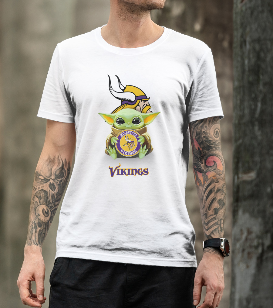 Minnesota Vikings Baby Yoda Hugging Team T-Shirt
