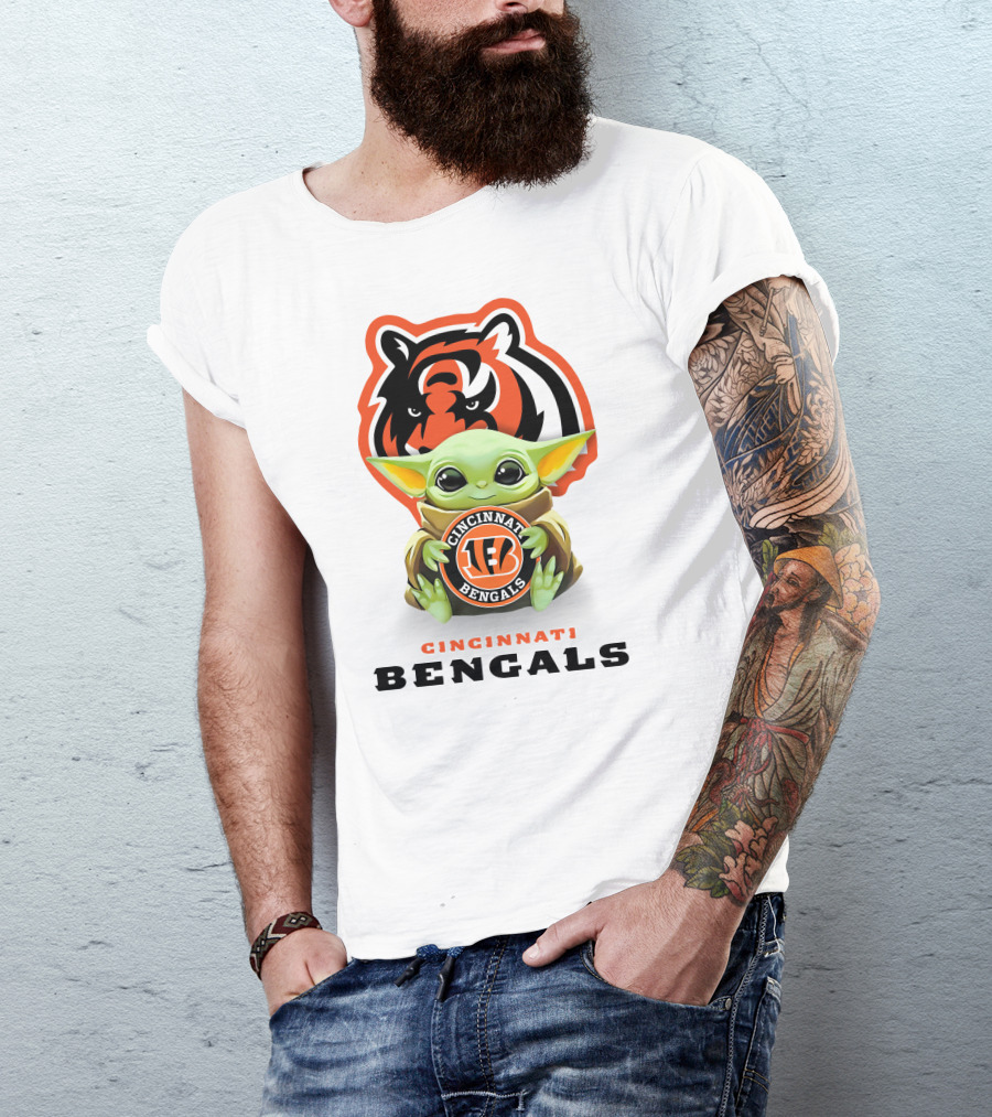 Cincinnati Bengals Baby Yoda Hugging Bengals Logo Tiger T-Shirt