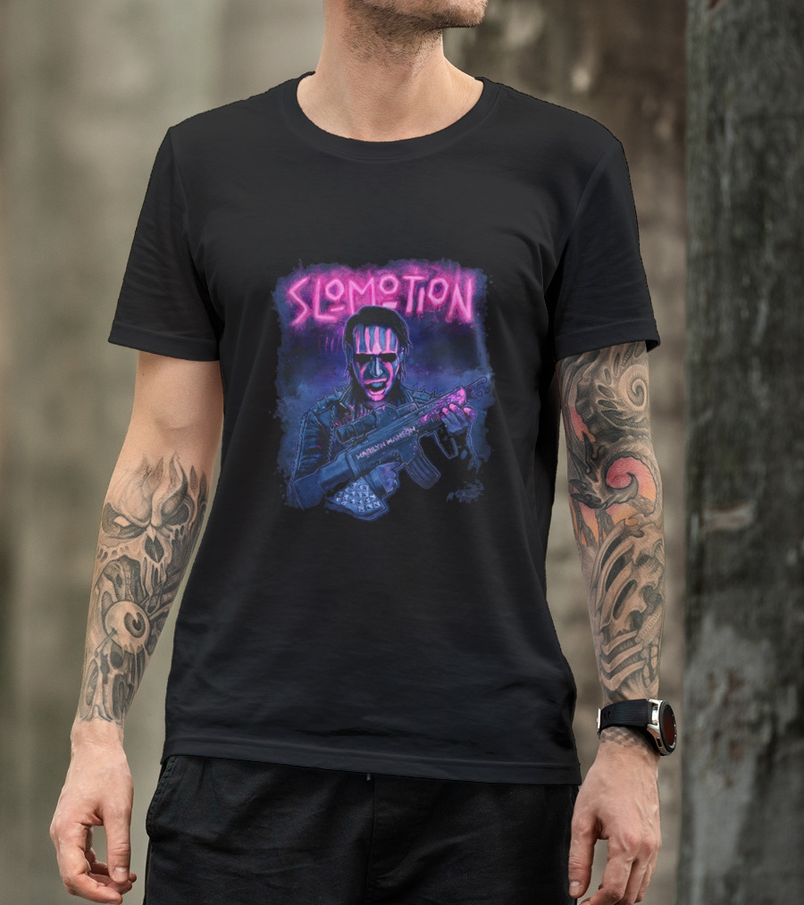 MM Slomotion Marilyn Manson Artwork Gun Neon T-Shirt