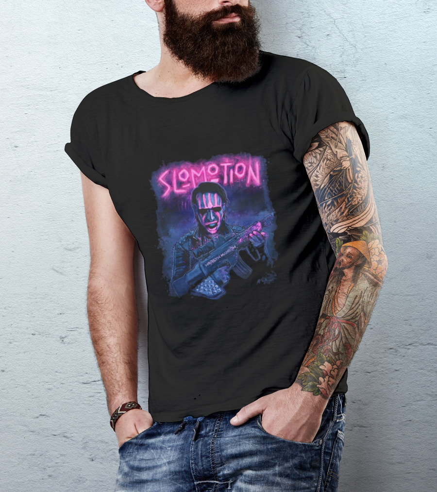 MM Slomotion Marilyn Manson Artwork Gun Neon T-Shirt