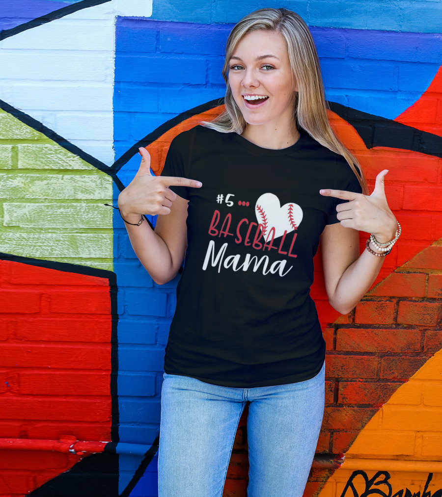 5 Baseball Mama Heart Stitch T-Shirt