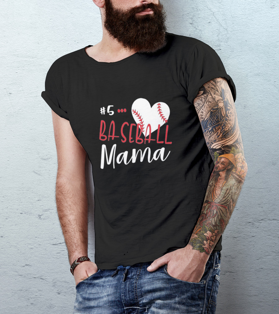 5 Baseball Mama Heart Stitch T-Shirt