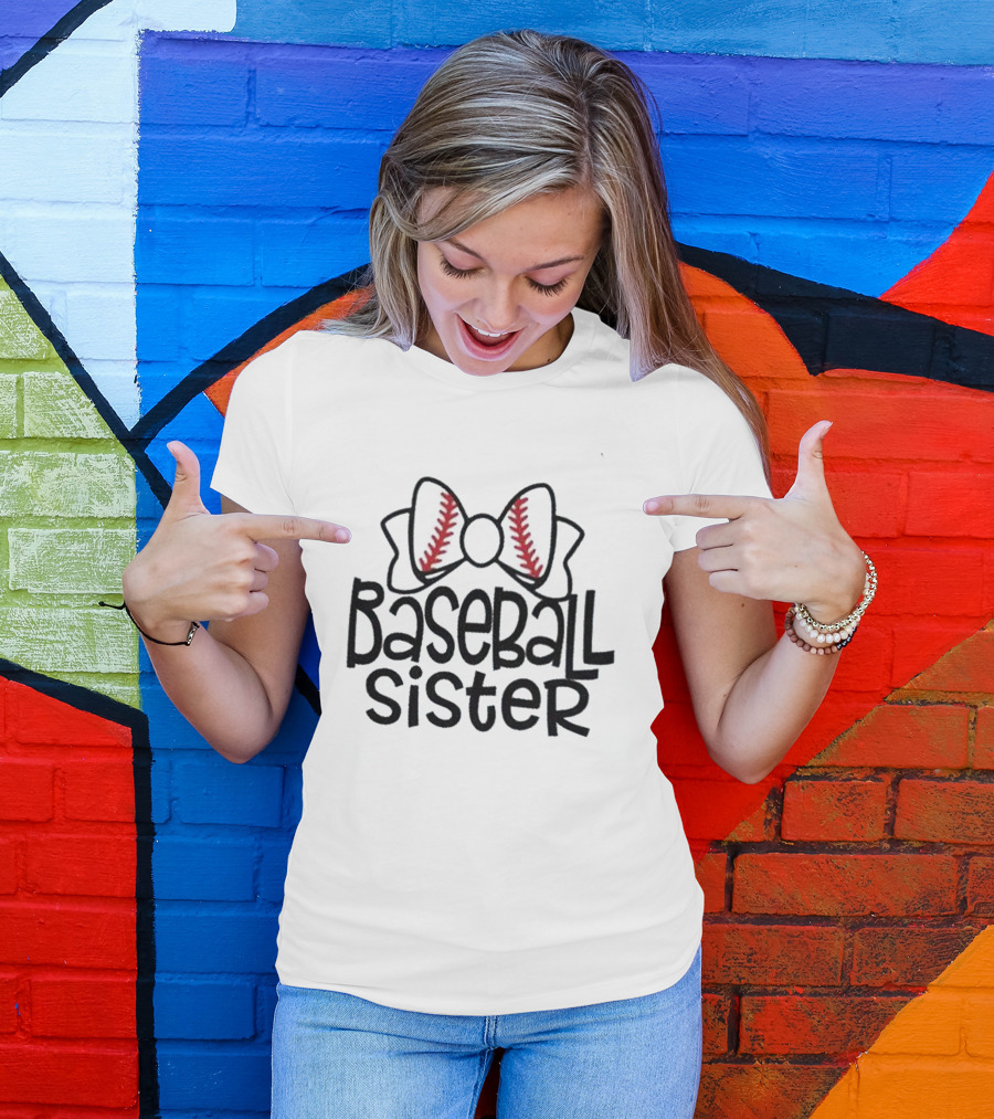 Baseball Sister With Baseball-Themed Bow T-Shirt