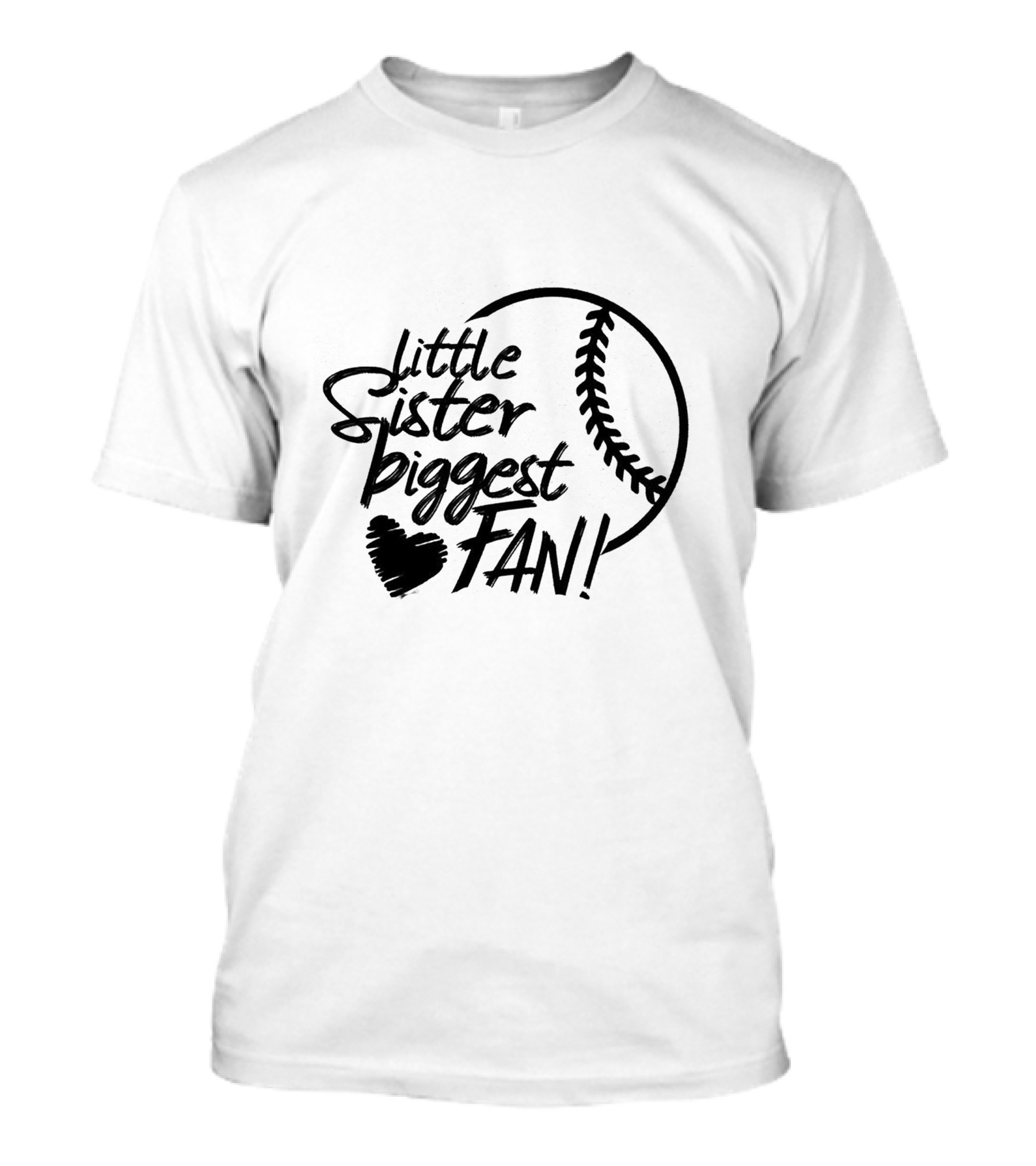 Little Sister Biggest Fan Baseball Heart T-Shirt