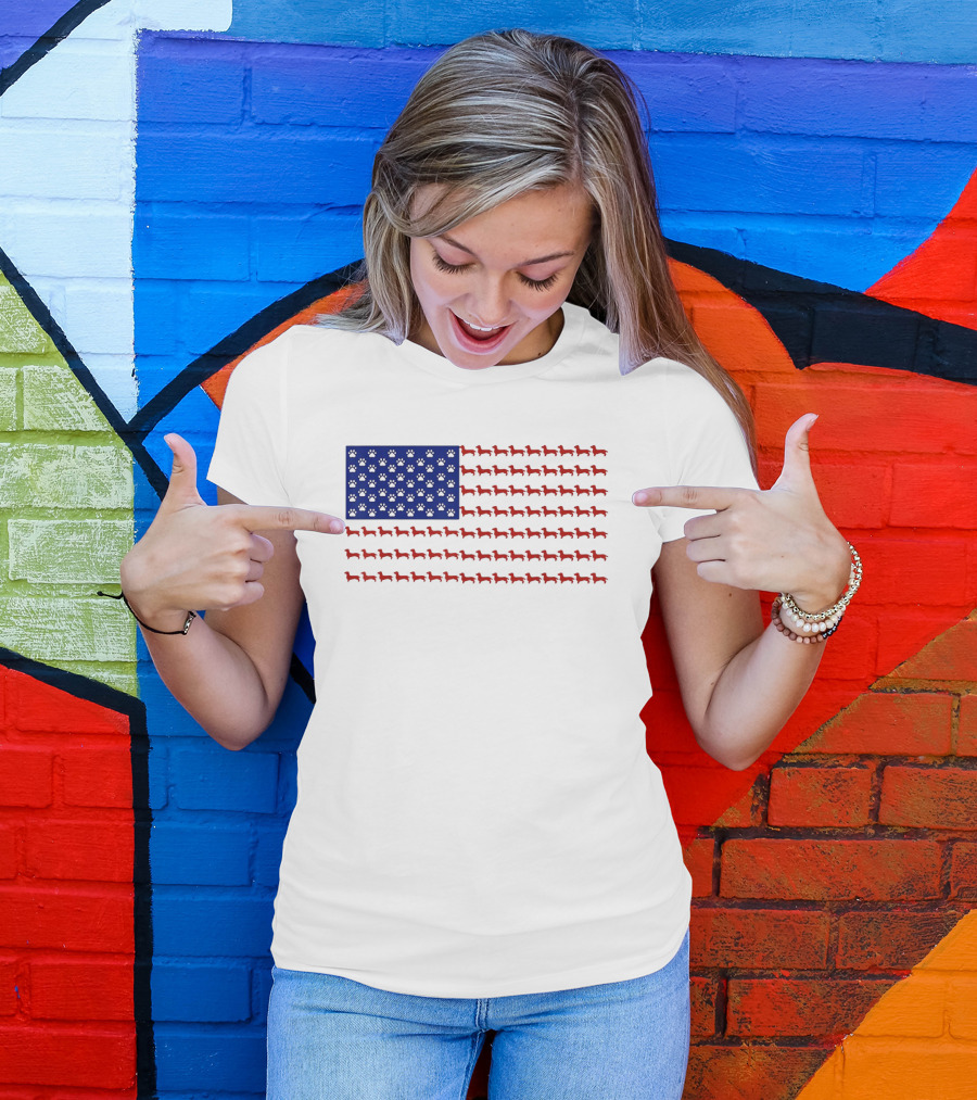 Patriotic Dachshund American Flag Independence Day Paws T-Shirt