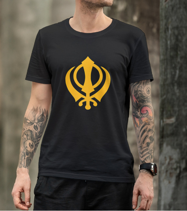 Khanda Sikhism Sikh Sword God Insignia Symbol Emblem Icon Black Yellow T-Shirt