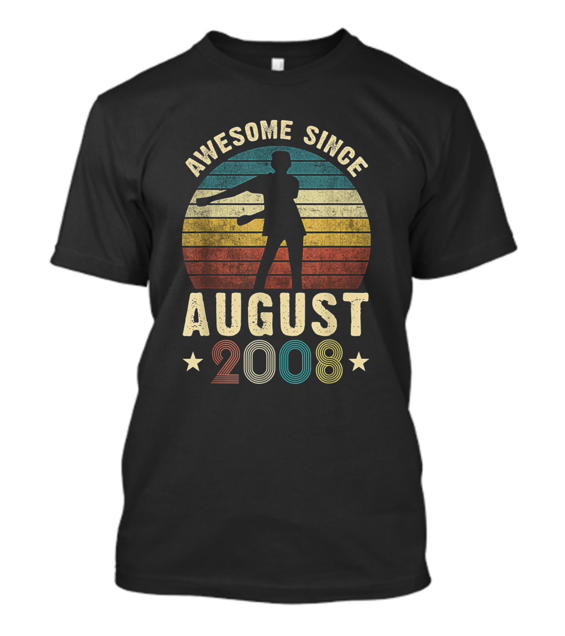 Awesome Since August 2008 Vintage Floss Birthday 11th Celebration With Retro Stripes T-Shirt