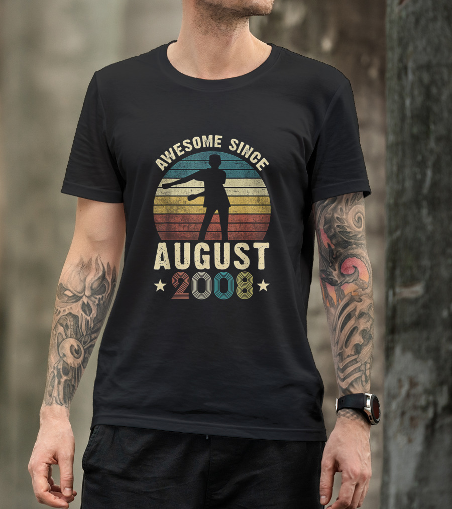 Awesome Since August 2008 Vintage Floss Birthday 11th Celebration With Retro Stripes T-Shirt