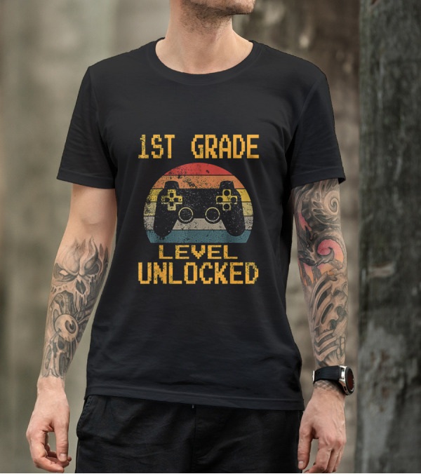 1st Grade Level Unlocked Gamer Controller First Day Of School T-Shirt