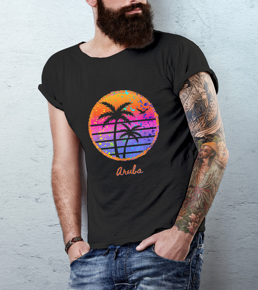 Aruba Palm Tree Tropical Sunset Family Vacation T-Shirt