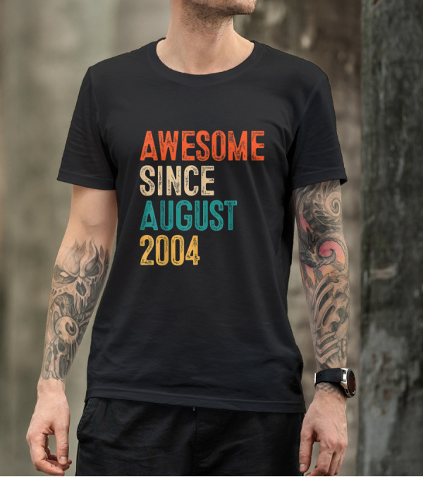 Awesome Since August 2004 Vintage 15 Year Old Birthday T-Shirt