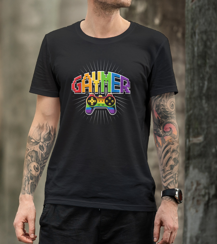 Threadrock Men's Gaymer Rainbow Love Controller Pride T-Shirt