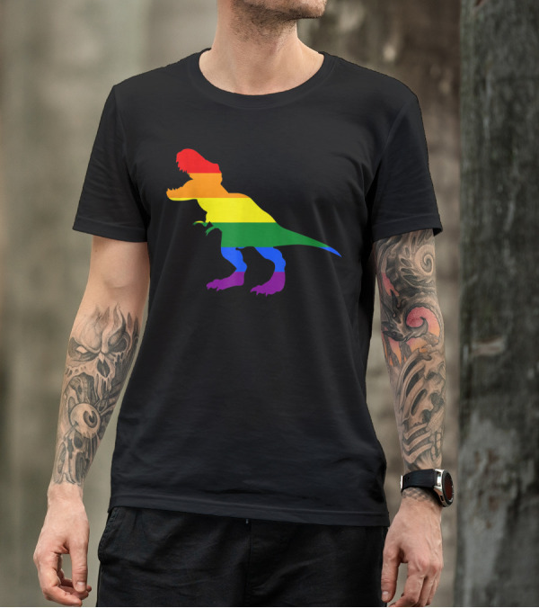 Dino Pride Rainbow Flag LBGT T-Rex Pride Month T-Shirt