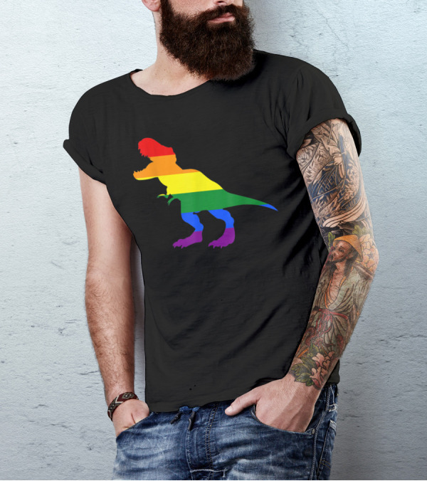 Dino Pride Rainbow Flag LBGT T-Rex Pride Month T-Shirt
