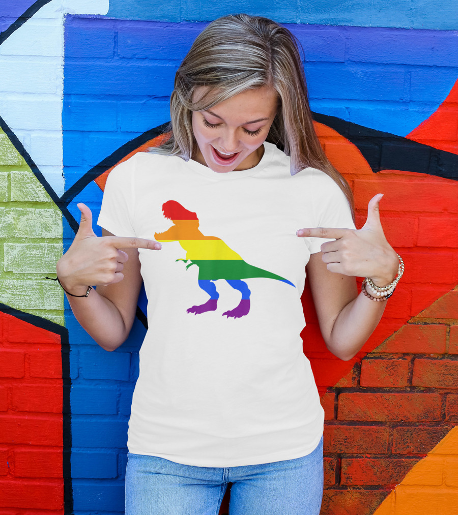 Dino Pride Rainbow Flag LBGT T-Rex Pride Month T-Shirt