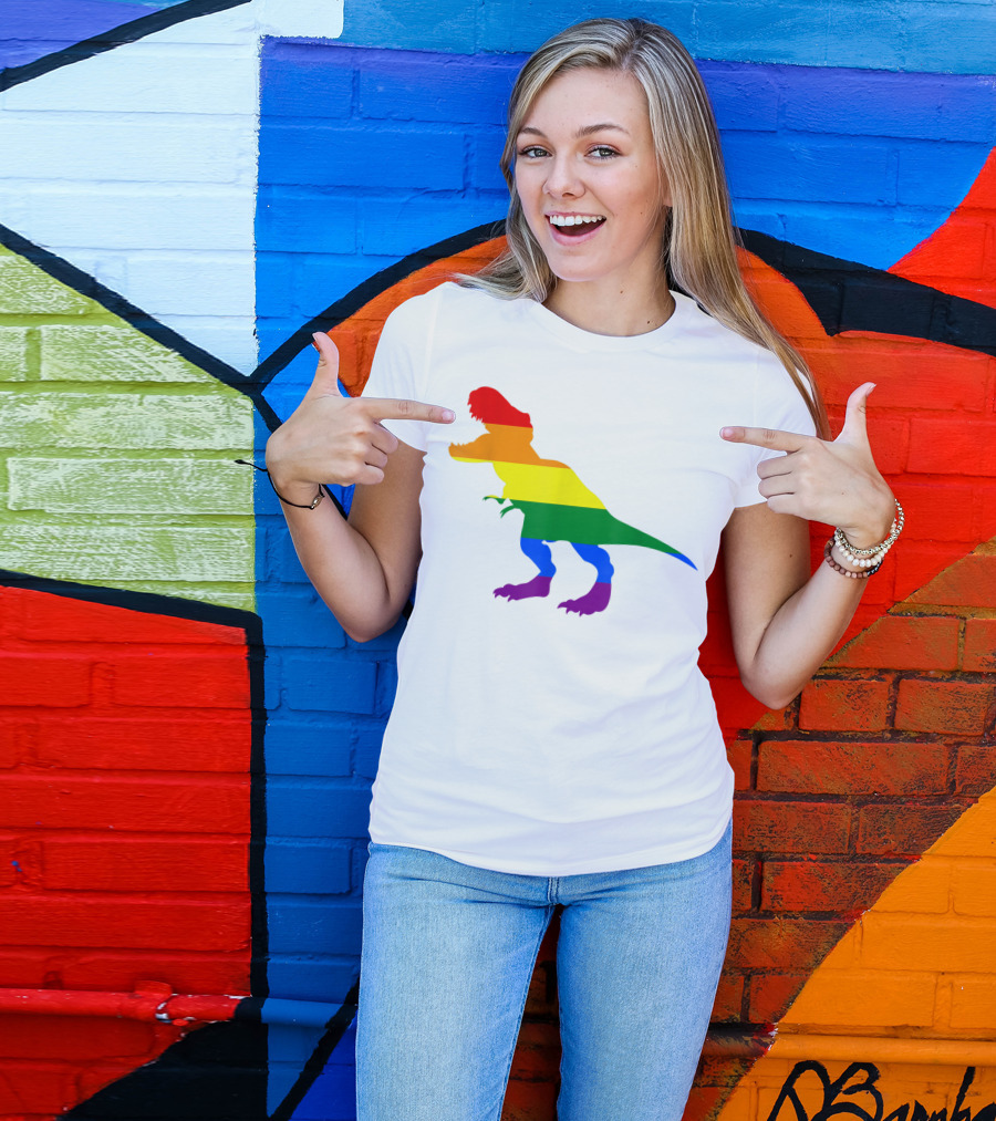 Dino Pride Rainbow Flag LBGT T-Rex Pride Month T-Shirt