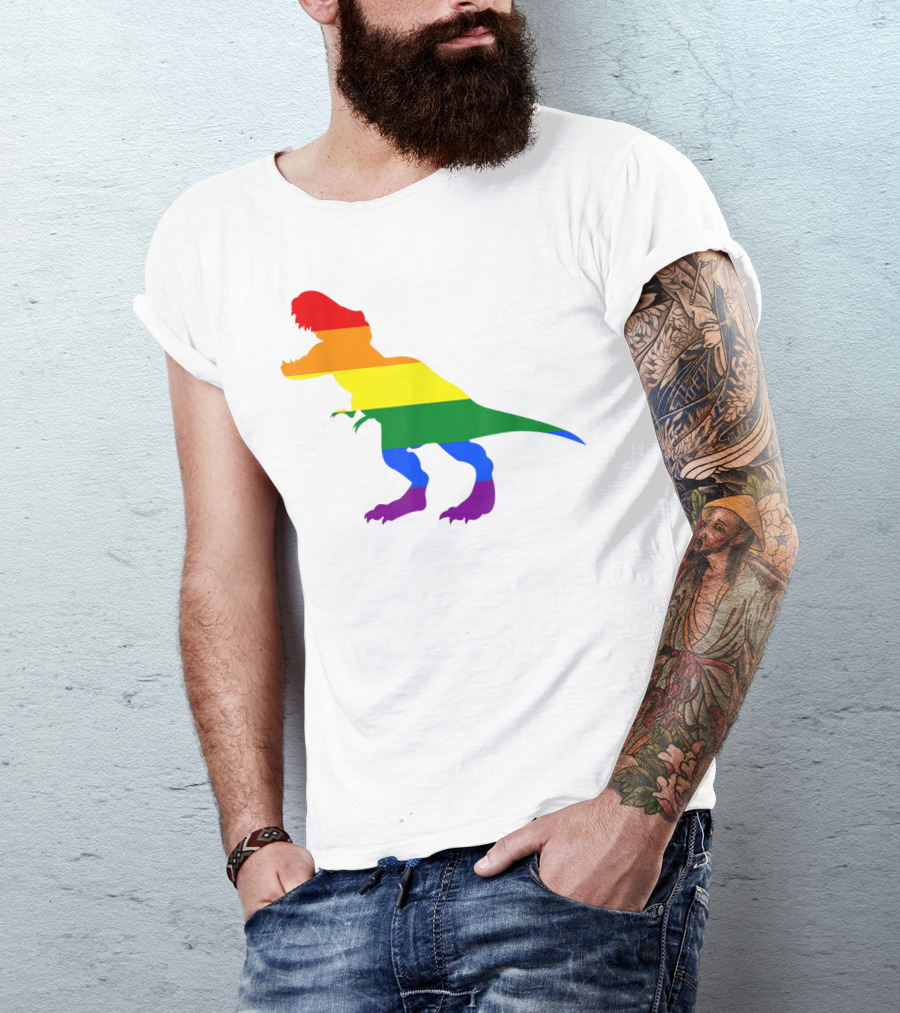 Dino Pride Rainbow Flag LBGT T-Rex Pride Month T-Shirt