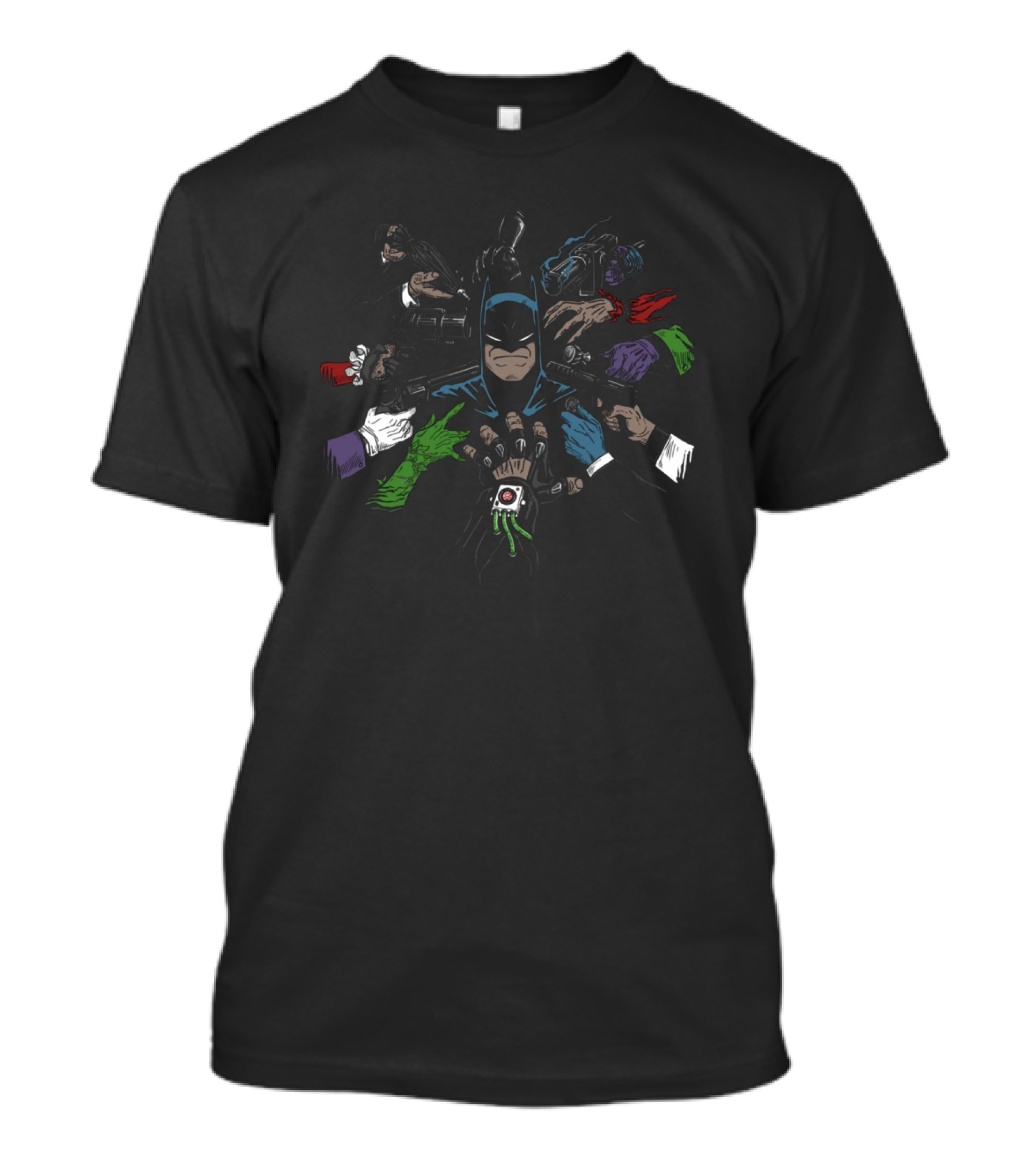 Batman Surrounded By Villains' Hands Batwick Ript T-Shirt