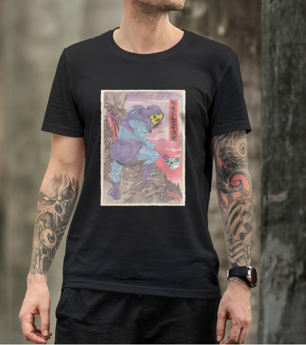 Skeletor Retro Vintage Style Art Print With Skull Staff And Hooded Figure T-Shirt