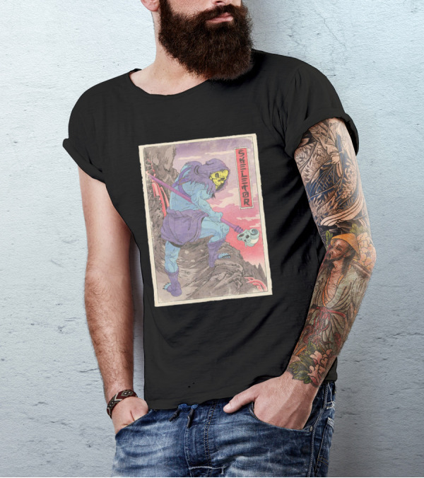 Skeletor Retro Vintage Style Art Print With Skull Staff And Hooded Figure T-Shirt