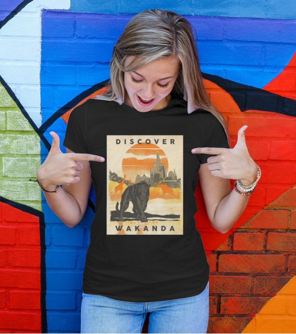 Discover Wakanda Panther And Futuristic Cityscape With Sunset T-Shirt