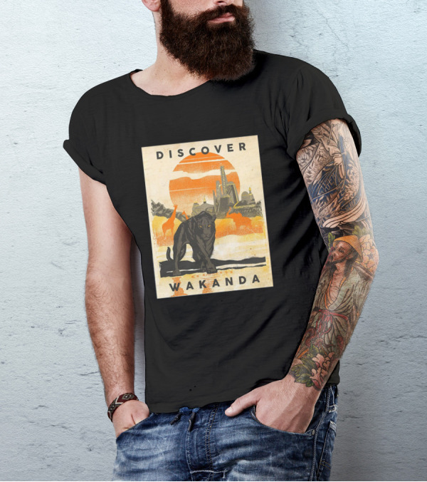 Discover Wakanda Panther And Futuristic Cityscape With Sunset T-Shirt