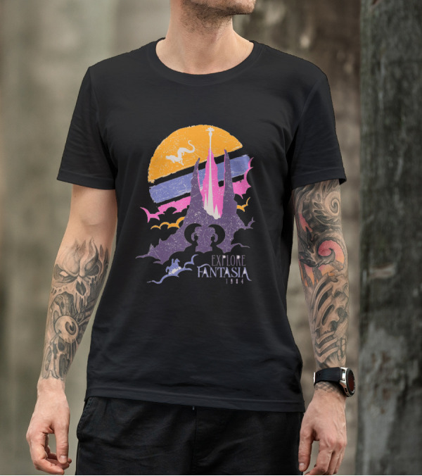 Explore Fantasia 1984 Vintage Adventure Sunset Magic Realms T-Shirt
